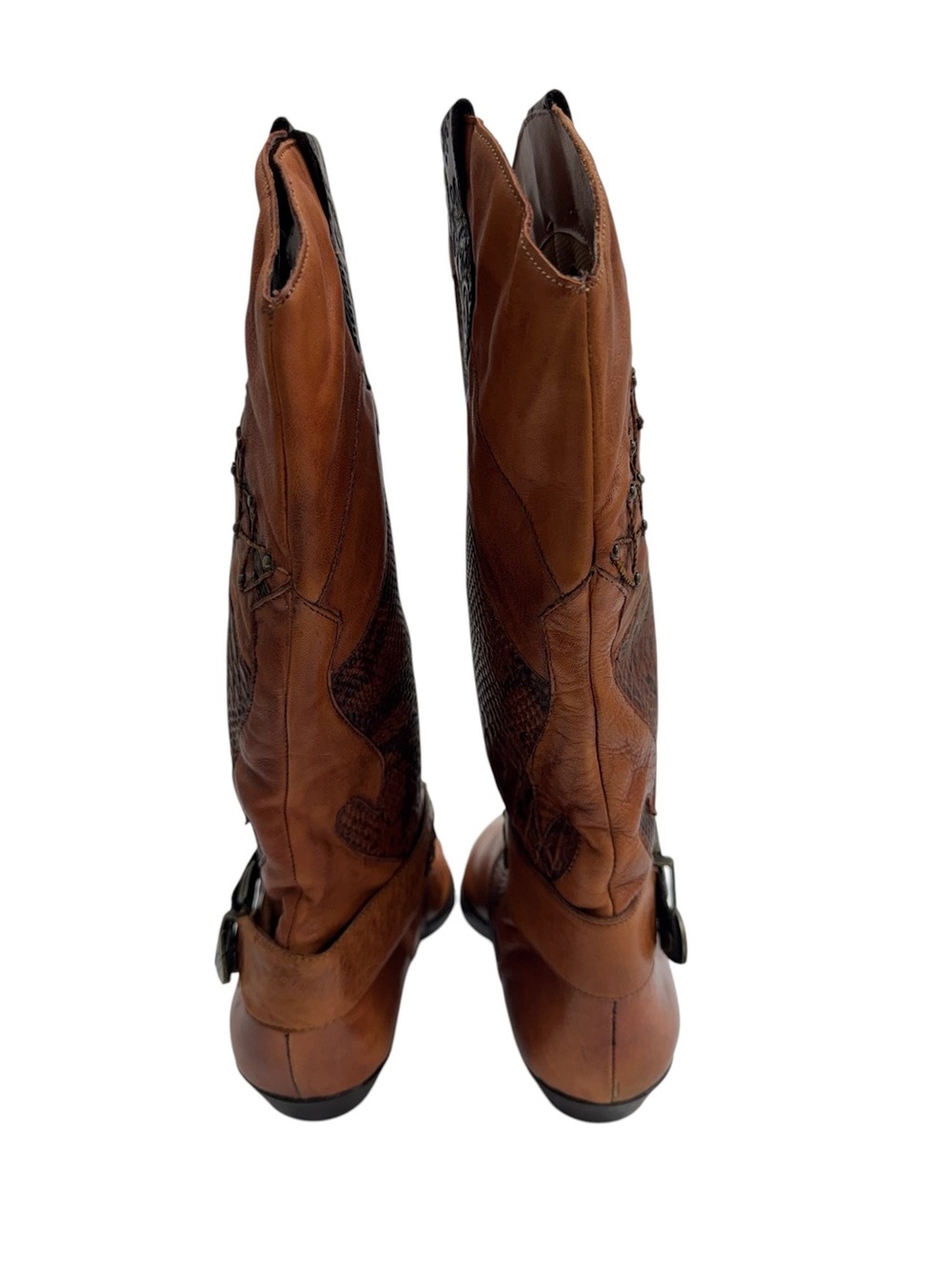 Brown Western Leather Ankle Boots - Women's Cowgirl Booties - Picture 6 of 10
